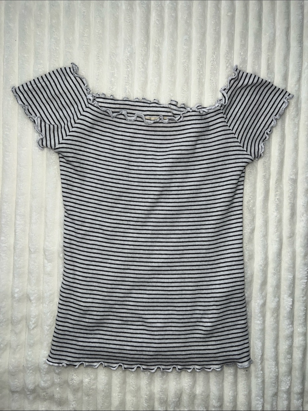 Hollister Black & White Striped Off-Shoulder Crop Top